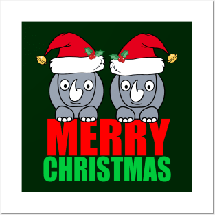 Merry Christmas Rhinos Posters and Art